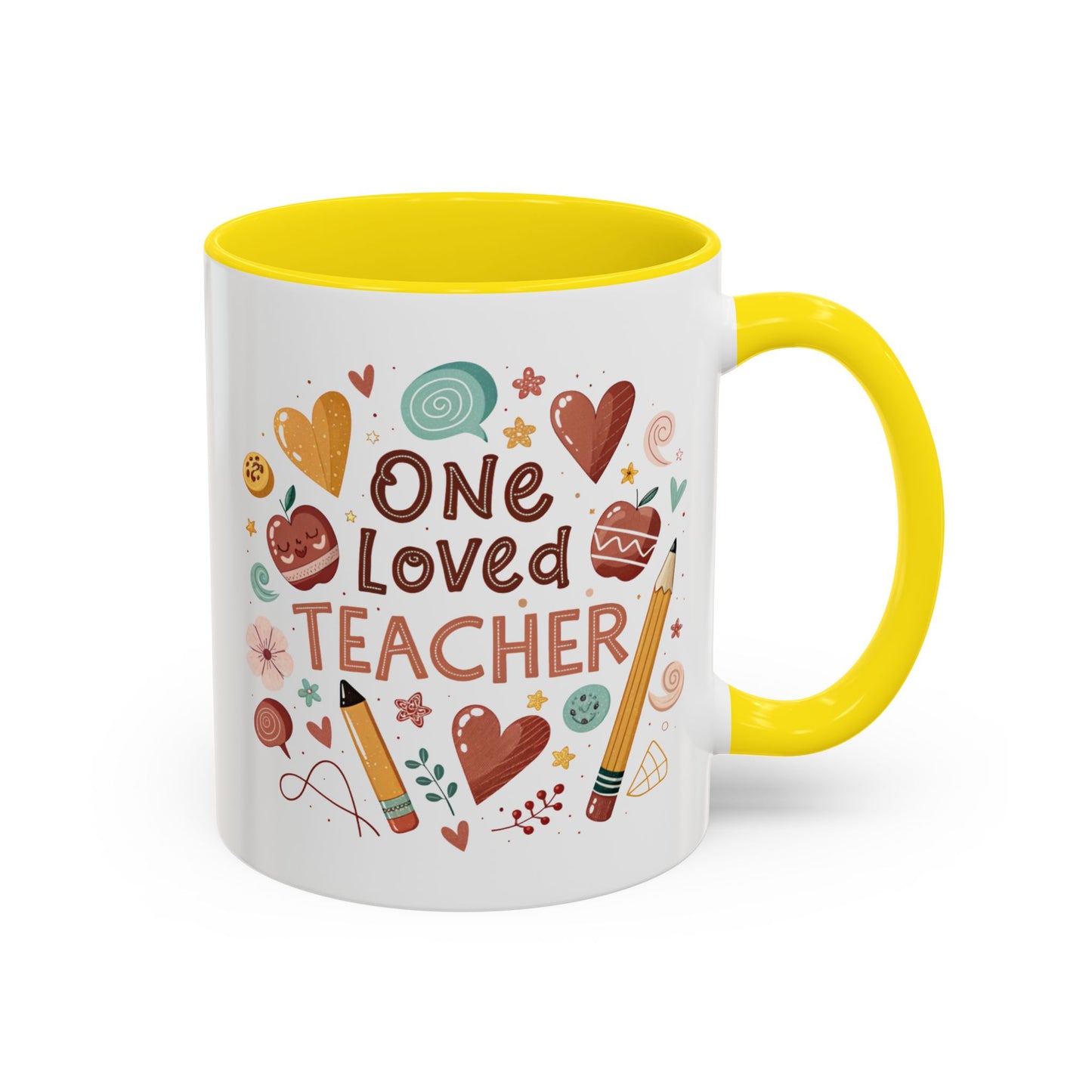 Teacher Appreciation Coffee Mug, Cute Gift for Educators, One Loved Teacher, Ideal for Birthdays and Holidays, Fun and Colorful