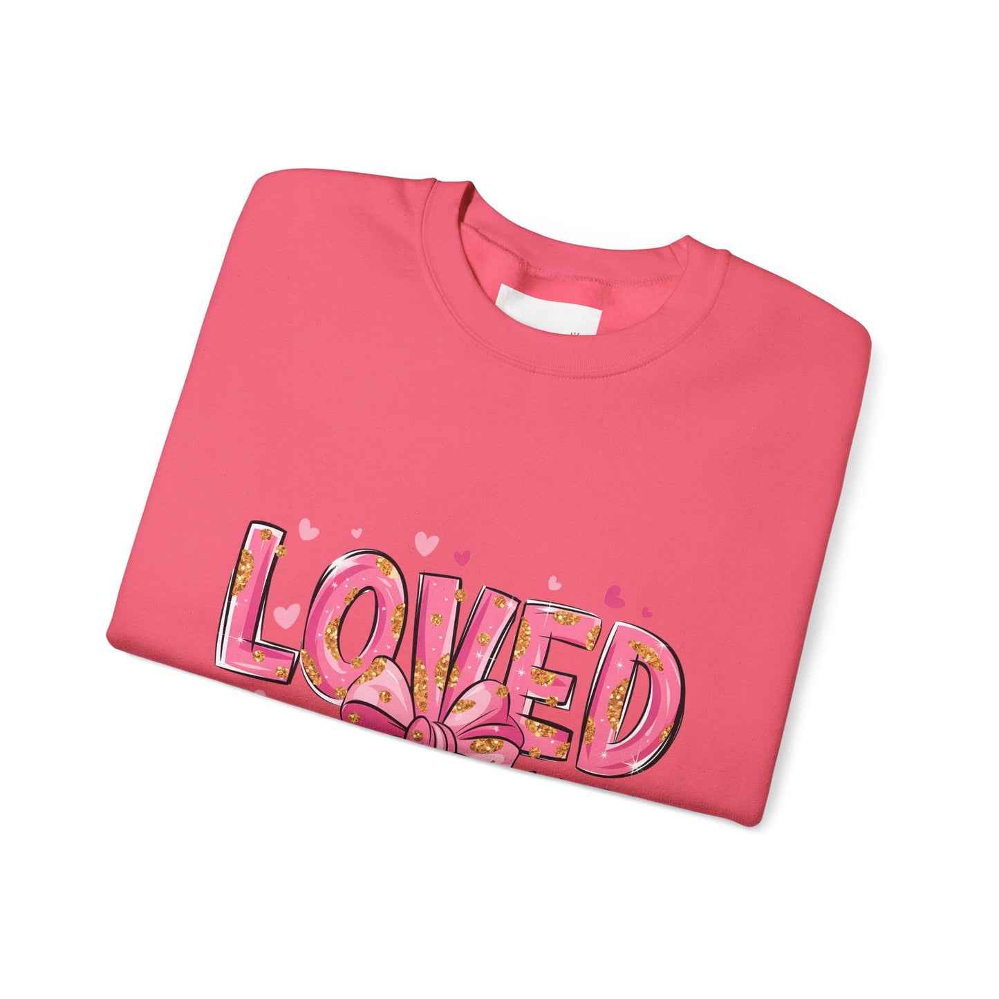 Loved Crewneck Sweatshirt with Bow Design, Cozy Gift for Relaxation, Perfect for Valentine's Day, Christian Apparel, Faith-Inspired Fashion