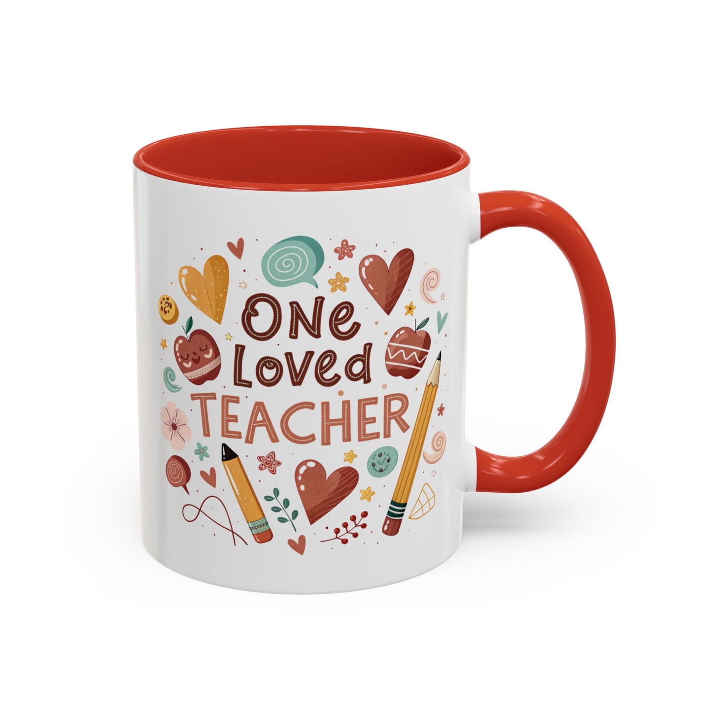 Teacher Appreciation Coffee Mug, Cute Gift for Educators, One Loved Teacher, Ideal for Birthdays and Holidays, Fun and Colorful