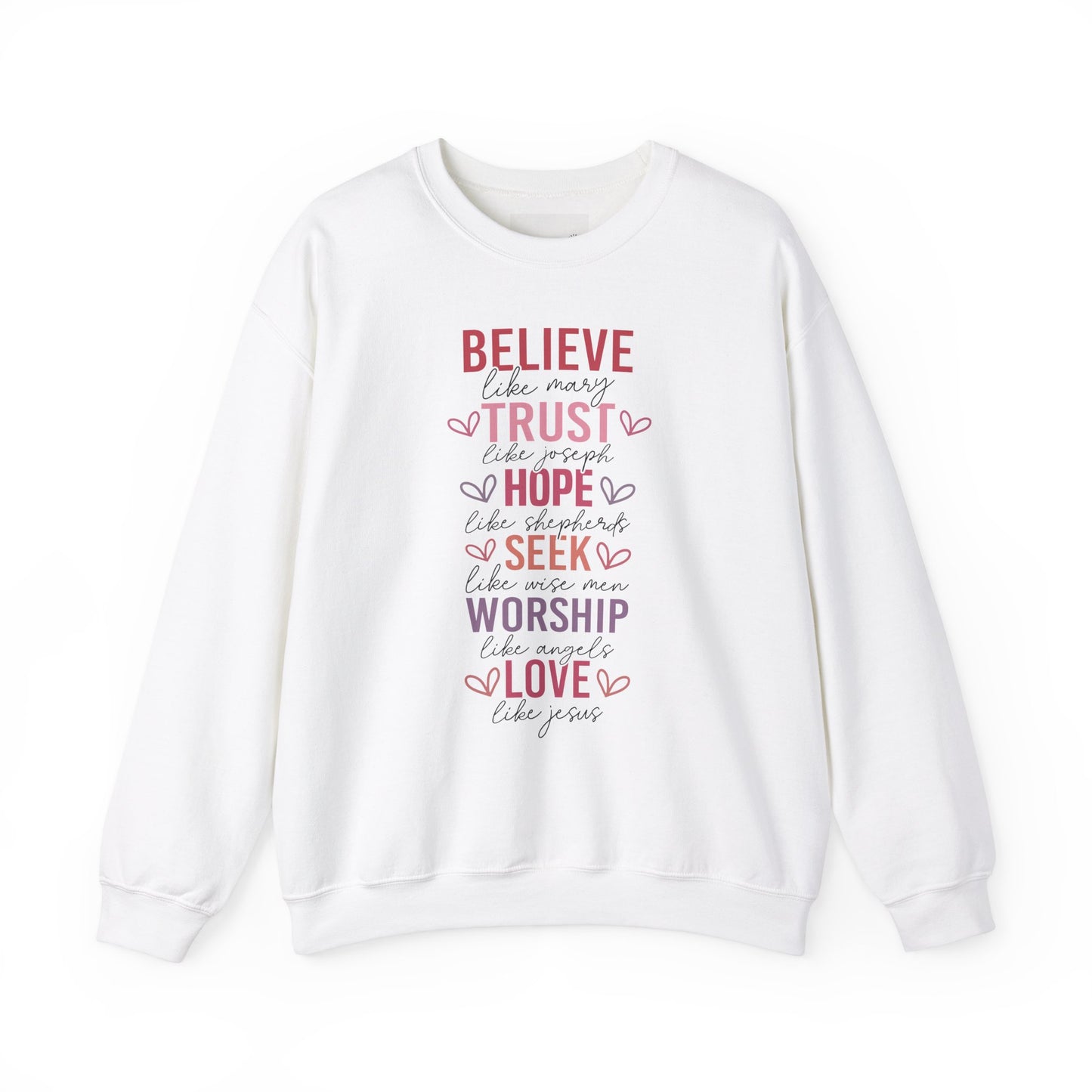 Inspirational Faith Crewneck Sweatshirt, Cozy Christian Apparel, Hope Trust Worship Love, Gift for Spiritual Friends, Faith-Based Fashion