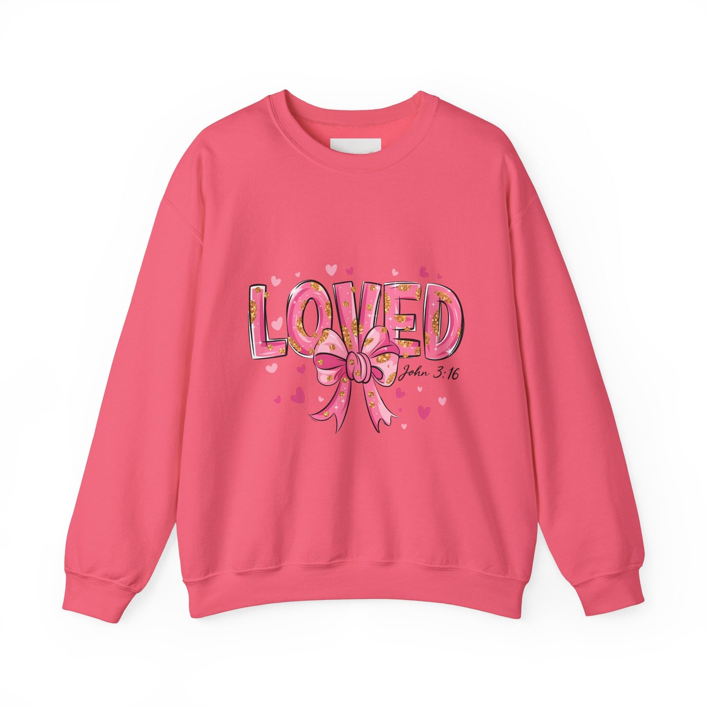 Loved Crewneck Sweatshirt with Bow Design, Cozy Gift for Relaxation, Perfect for Valentine's Day, Christian Apparel, Faith-Inspired Fashion