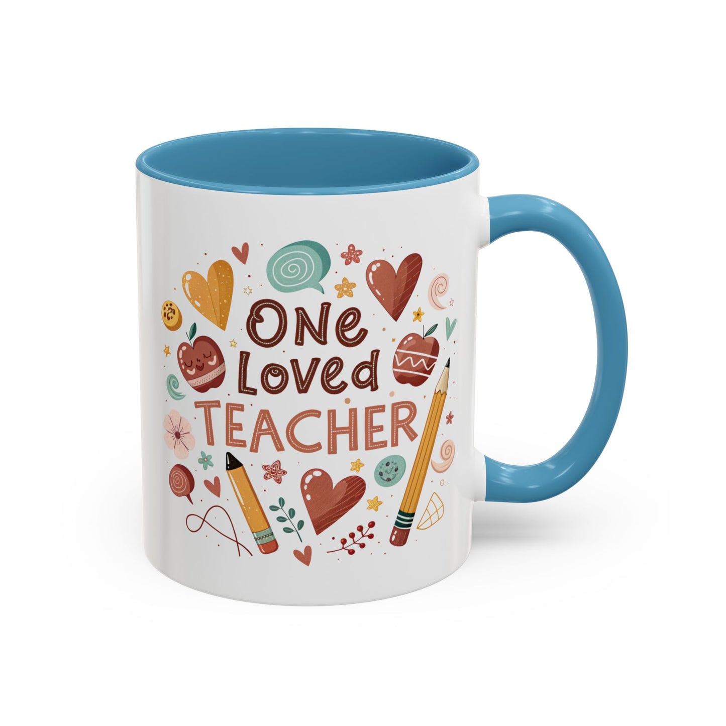Teacher Appreciation Coffee Mug, Cute Gift for Educators, One Loved Teacher, Ideal for Birthdays and Holidays, Fun and Colorful
