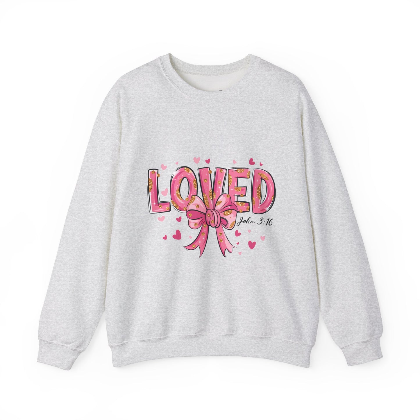 Loved Crewneck Sweatshirt with Bow Design, Cozy Gift for Relaxation, Perfect for Valentine's Day, Christian Apparel, Faith-Inspired Fashion