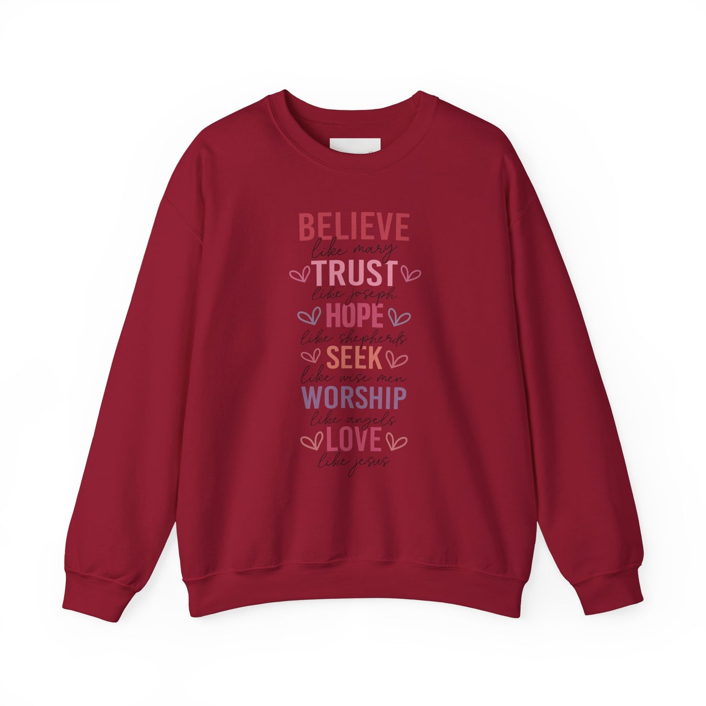 Inspirational Faith Crewneck Sweatshirt, Cozy Christian Apparel, Hope Trust Worship Love, Gift for Spiritual Friends, Faith-Based Fashion