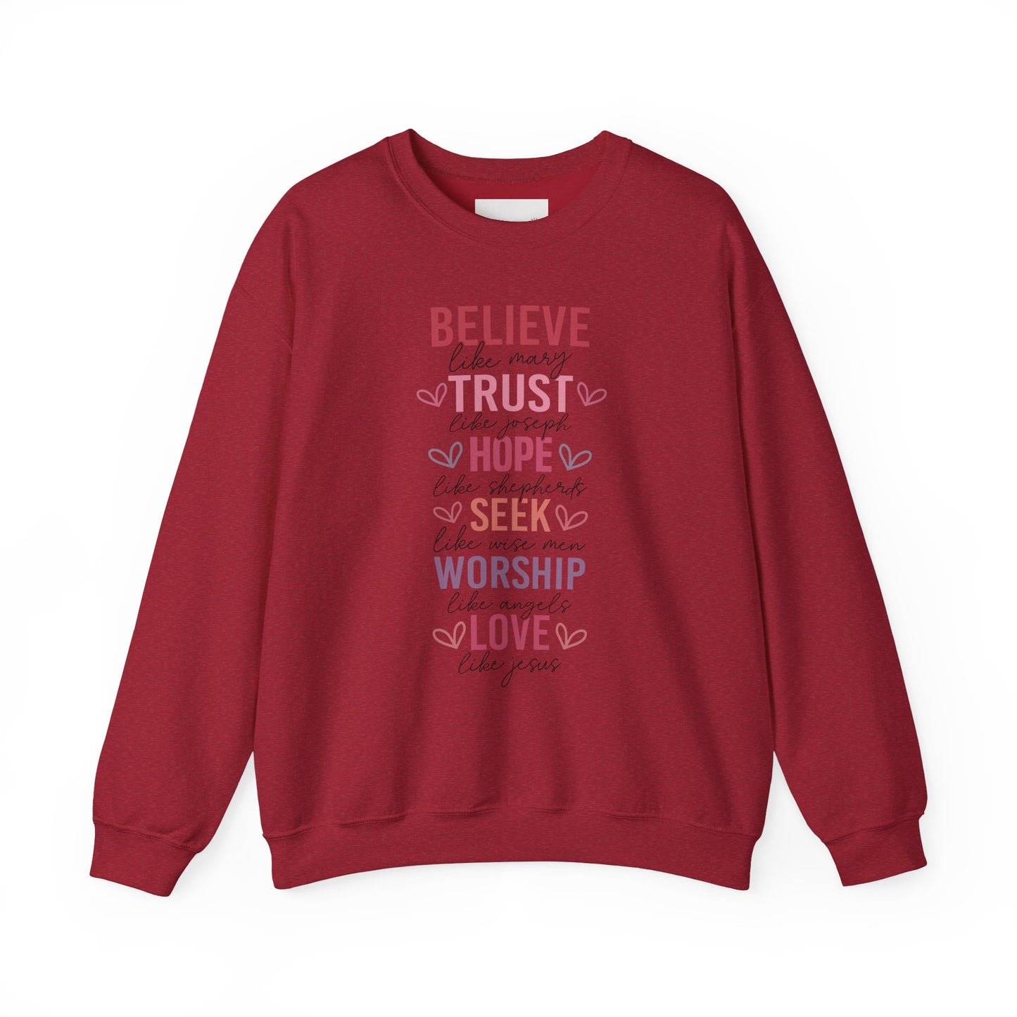 Inspirational Faith Crewneck Sweatshirt, Cozy Christian Apparel, Hope Trust Worship Love, Gift for Spiritual Friends, Faith-Based Fashion