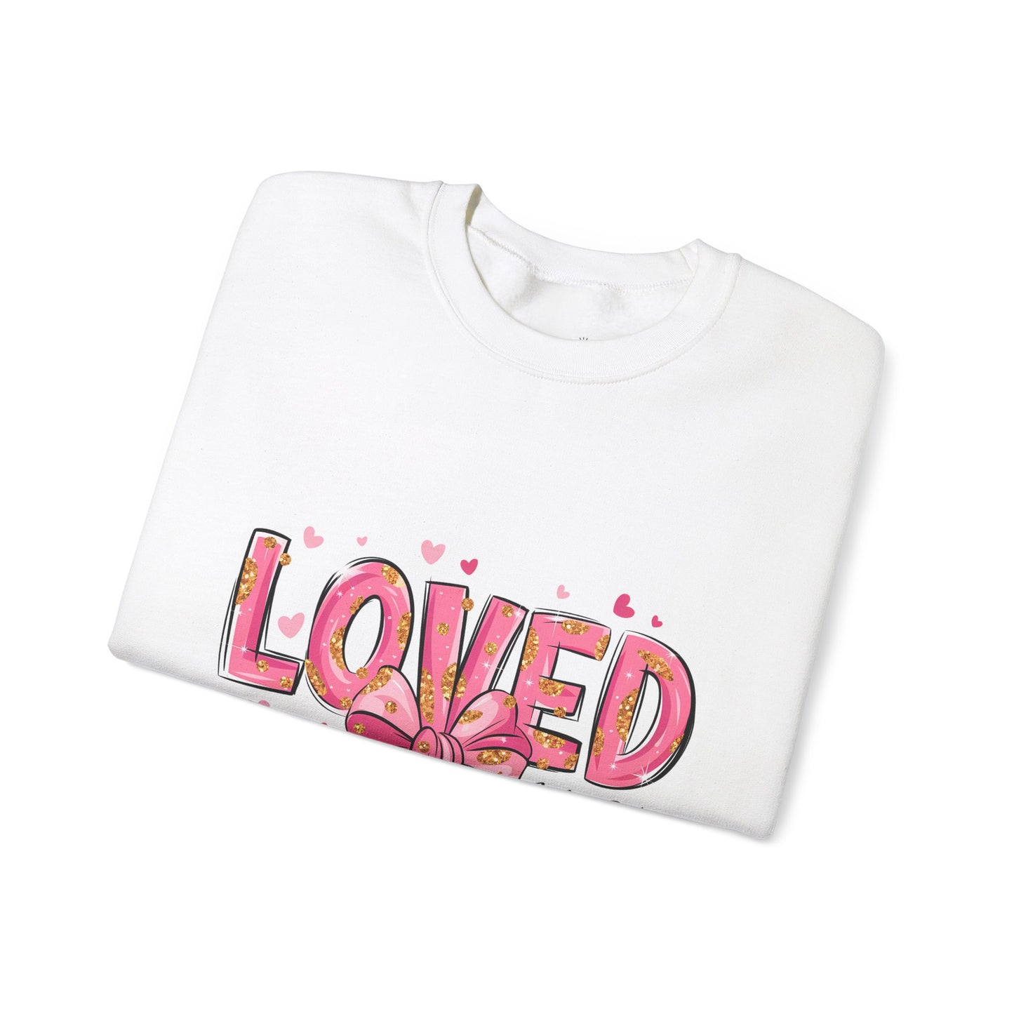 Loved Crewneck Sweatshirt with Bow Design, Cozy Gift for Relaxation, Perfect for Valentine's Day, Christian Apparel, Faith-Inspired Fashion