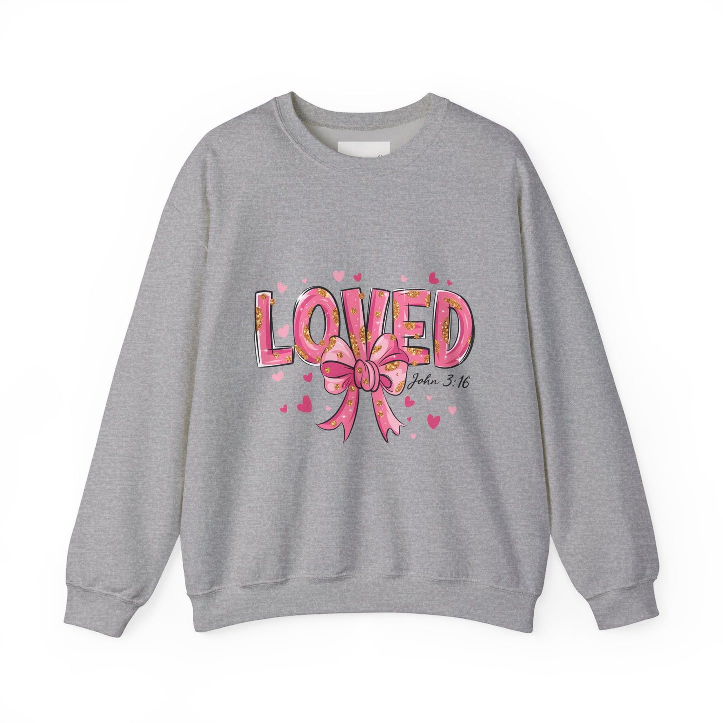 Loved Crewneck Sweatshirt with Bow Design, Cozy Gift for Relaxation, Perfect for Valentine's Day, Christian Apparel, Faith-Inspired Fashion