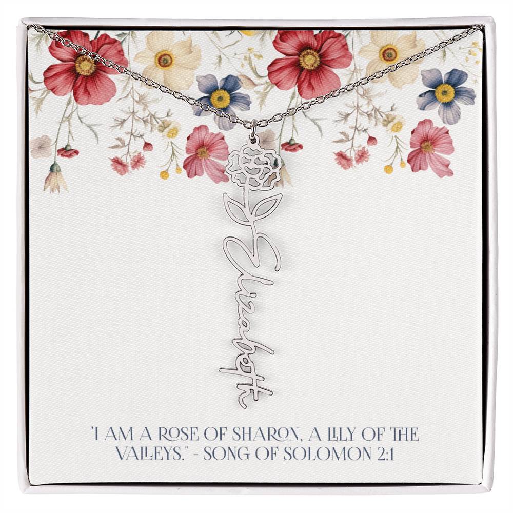 Personalized Vertical Name Necklace with Rose Design – Elegant Custom Jewelry Gift for Women