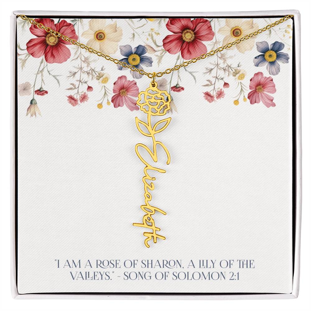 Personalized Vertical Name Necklace with Rose Design – Elegant Custom Jewelry Gift for Women