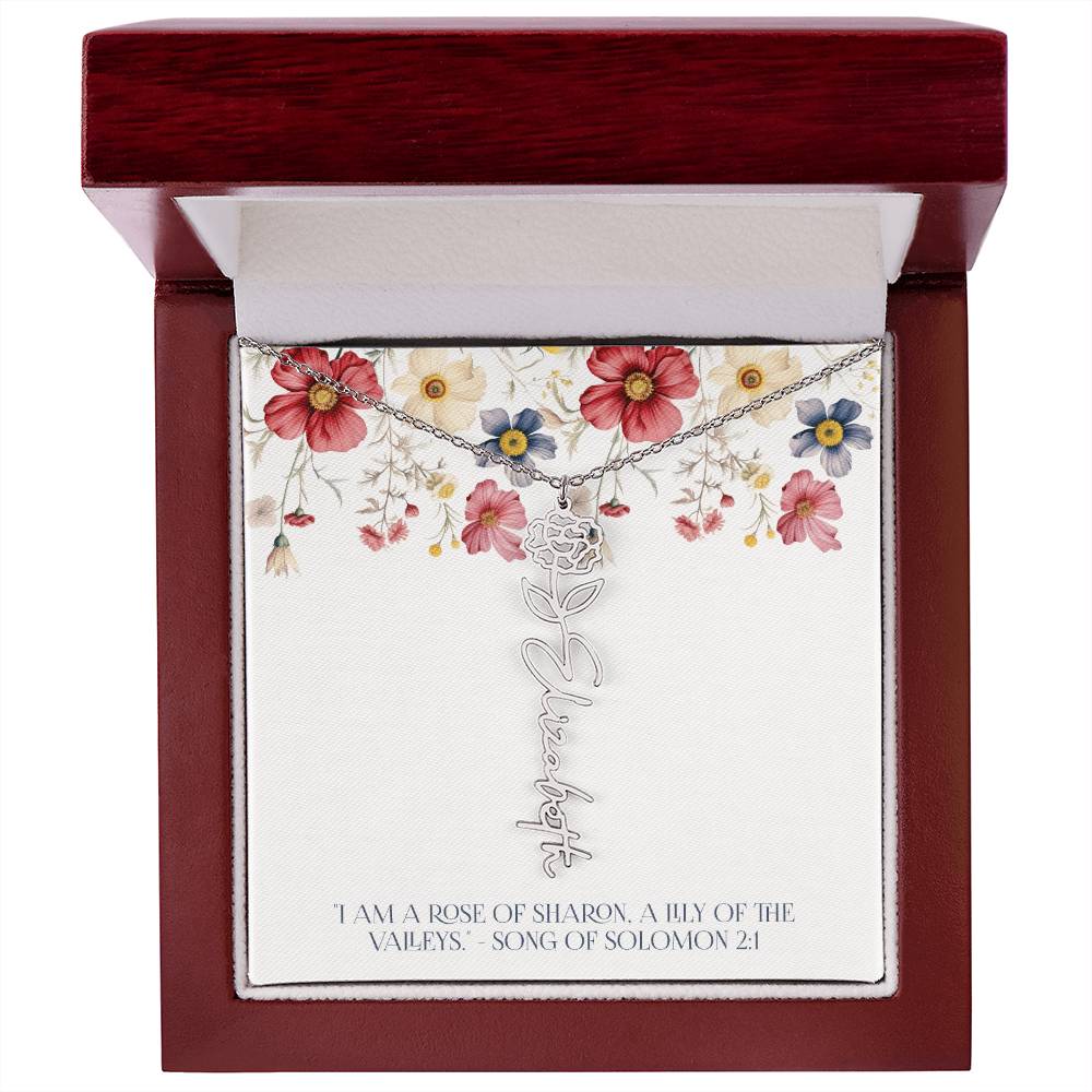 Personalized Vertical Name Necklace with Rose Design – Elegant Custom Jewelry Gift for Women