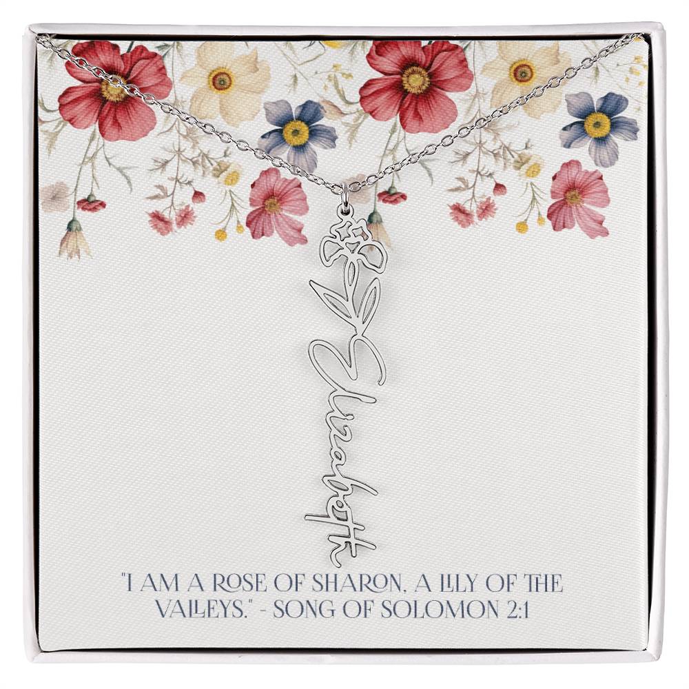 Personalized Vertical Name Necklace with Rose Design – Elegant Custom Jewelry Gift for Women