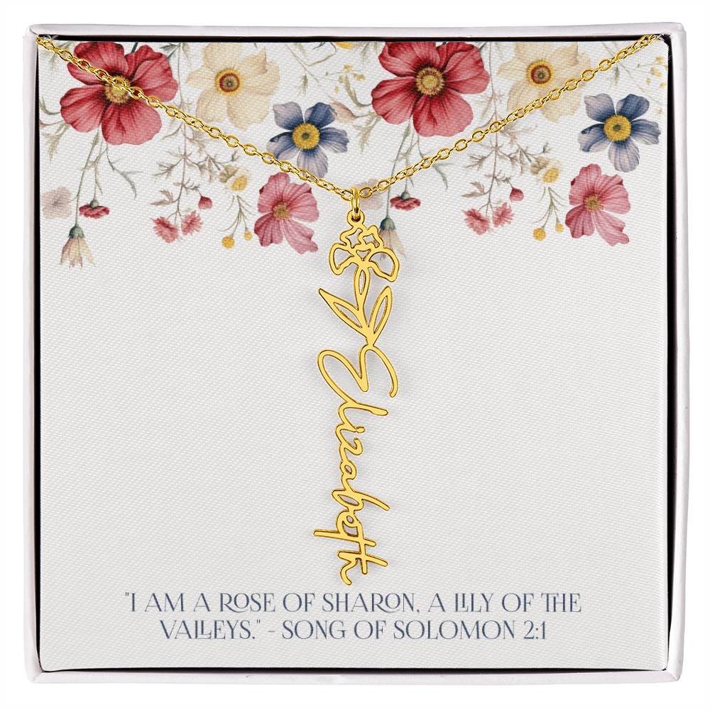 Personalized Vertical Name Necklace with Rose Design – Elegant Custom Jewelry Gift for Women