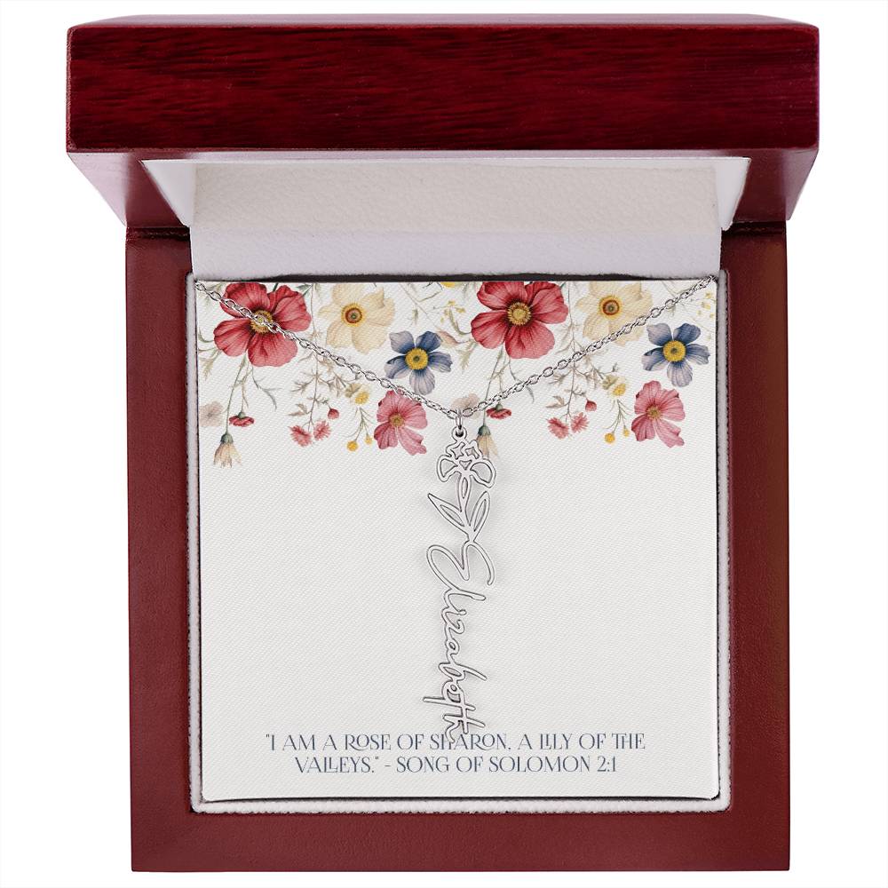 Personalized Vertical Name Necklace with Rose Design – Elegant Custom Jewelry Gift for Women