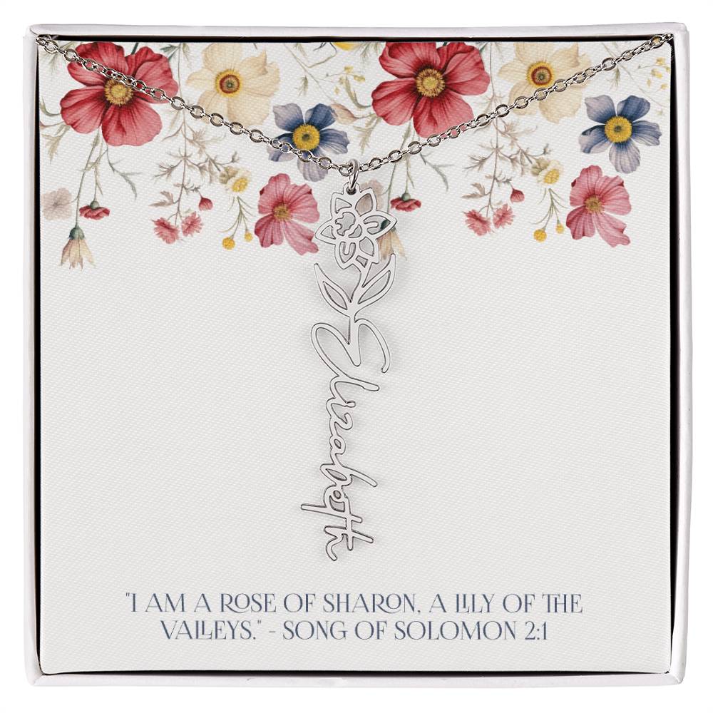 Personalized Vertical Name Necklace with Rose Design – Elegant Custom Jewelry Gift for Women