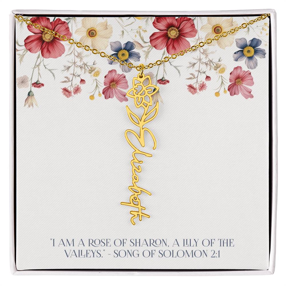 Personalized Vertical Name Necklace with Rose Design – Elegant Custom Jewelry Gift for Women