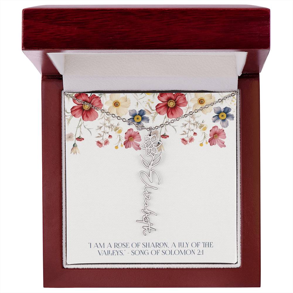 Personalized Vertical Name Necklace with Rose Design – Elegant Custom Jewelry Gift for Women