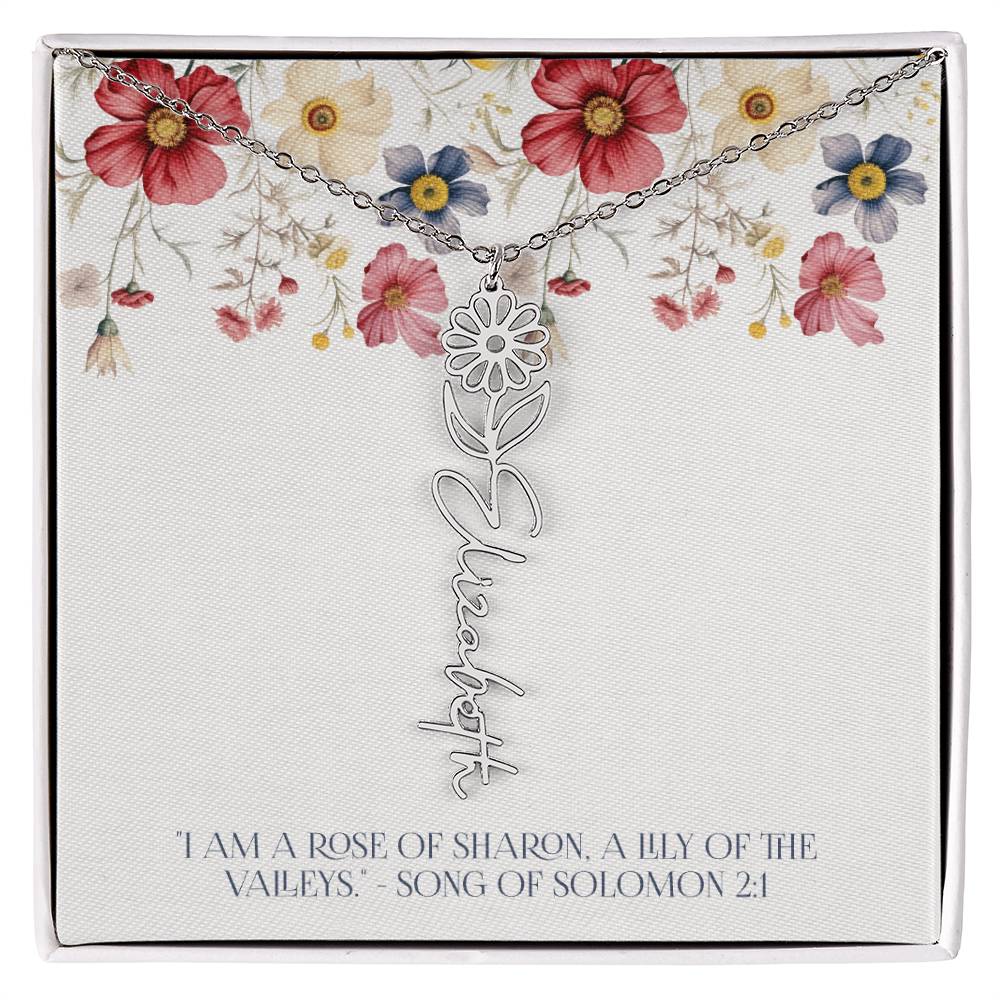 Personalized Vertical Name Necklace with Rose Design – Elegant Custom Jewelry Gift for Women