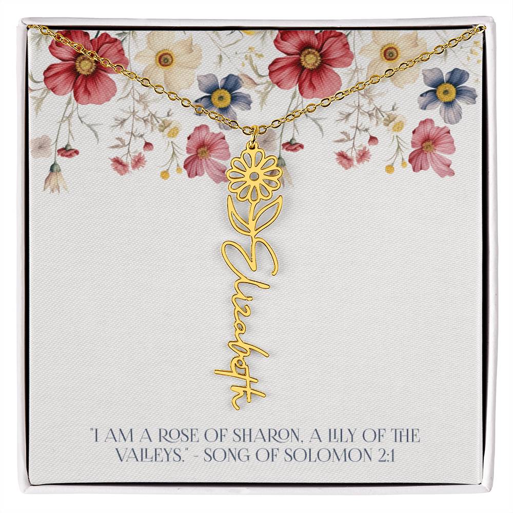 Personalized Vertical Name Necklace with Rose Design – Elegant Custom Jewelry Gift for Women