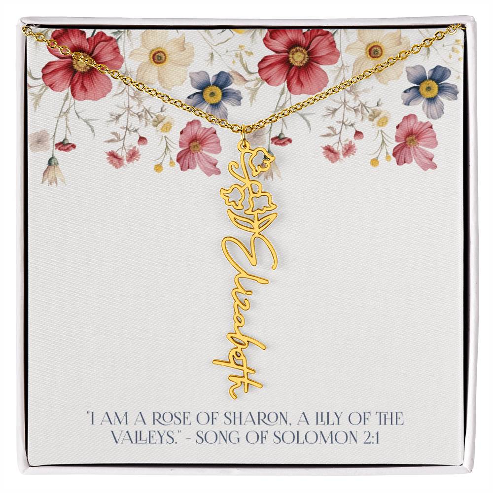 Personalized Vertical Name Necklace with Rose Design – Elegant Custom Jewelry Gift for Women