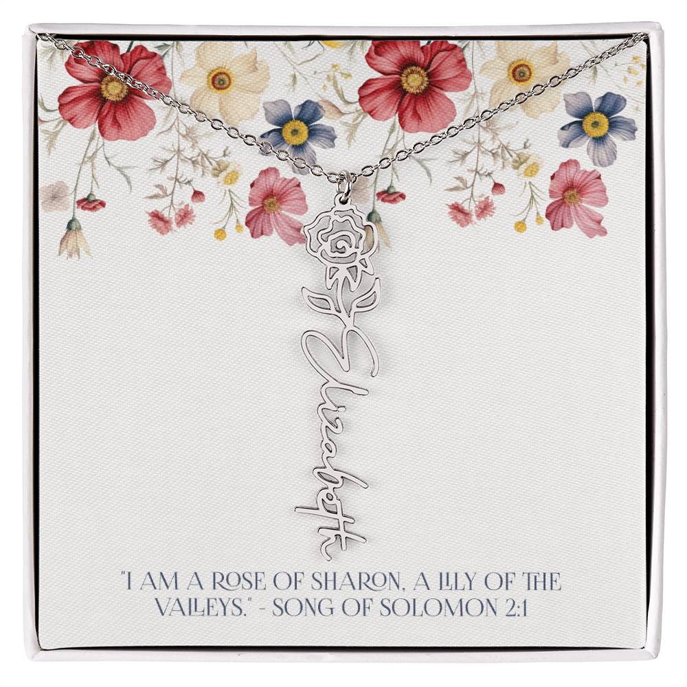 Personalized Vertical Name Necklace with Rose Design – Elegant Custom Jewelry Gift for Women