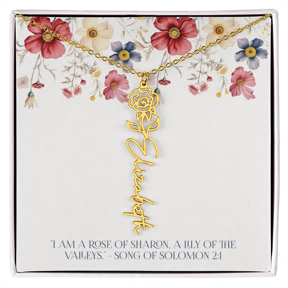 Personalized Vertical Name Necklace with Rose Design – Elegant Custom Jewelry Gift for Women
