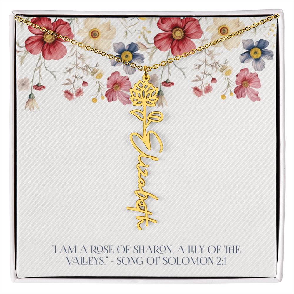 Personalized Vertical Name Necklace with Rose Design – Elegant Custom Jewelry Gift for Women