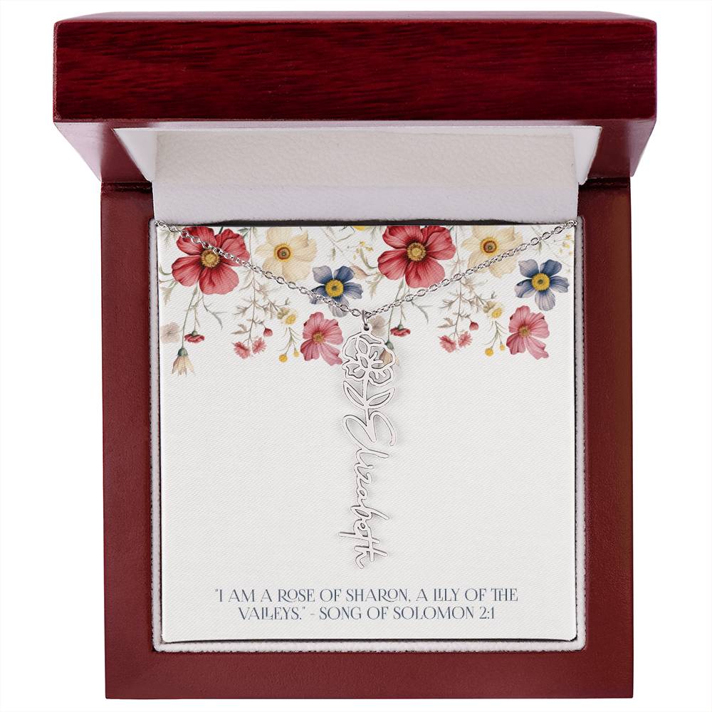 Personalized Vertical Name Necklace with Rose Design – Elegant Custom Jewelry Gift for Women