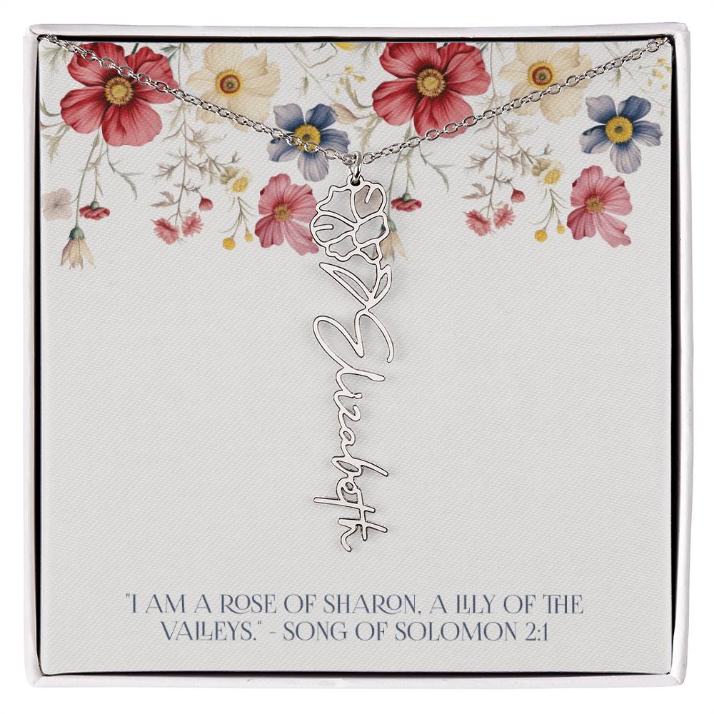 Personalized Vertical Name Necklace with Rose Design – Elegant Custom Jewelry Gift for Women