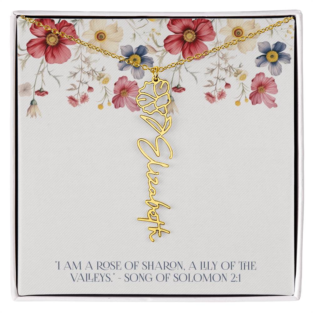 Personalized Vertical Name Necklace with Rose Design – Elegant Custom Jewelry Gift for Women