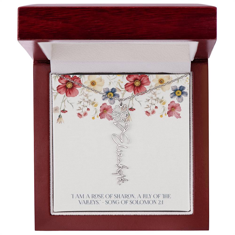 Personalized Vertical Name Necklace with Rose Design – Elegant Custom Jewelry Gift for Women