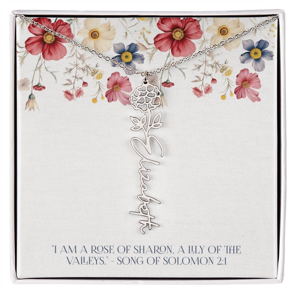 Personalized Vertical Name Necklace with Rose Design – Elegant Custom Jewelry Gift for Women