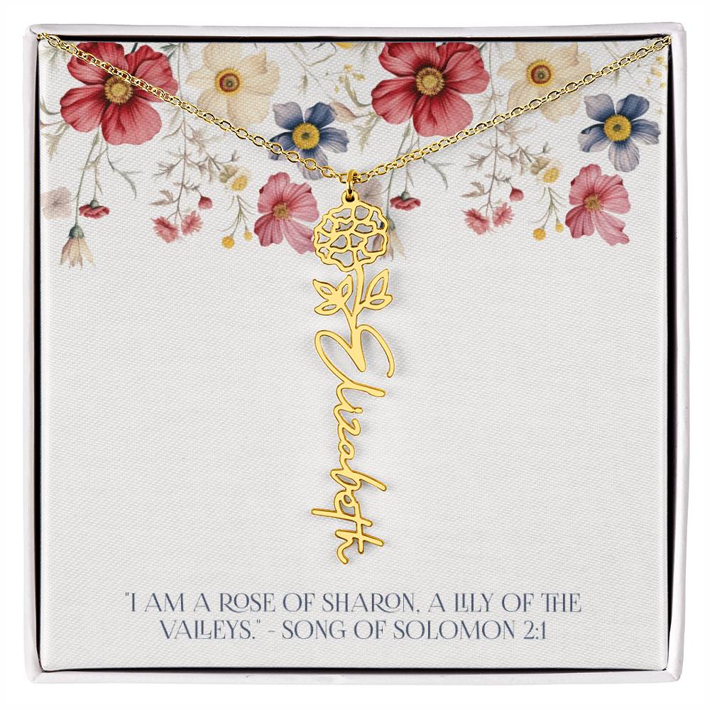 Personalized Vertical Name Necklace with Rose Design – Elegant Custom Jewelry Gift for Women