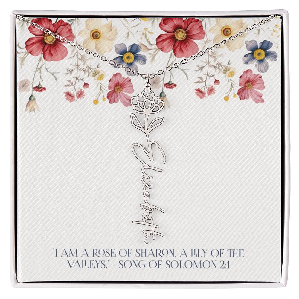 Personalized Vertical Name Necklace with Rose Design – Elegant Custom Jewelry Gift for Women