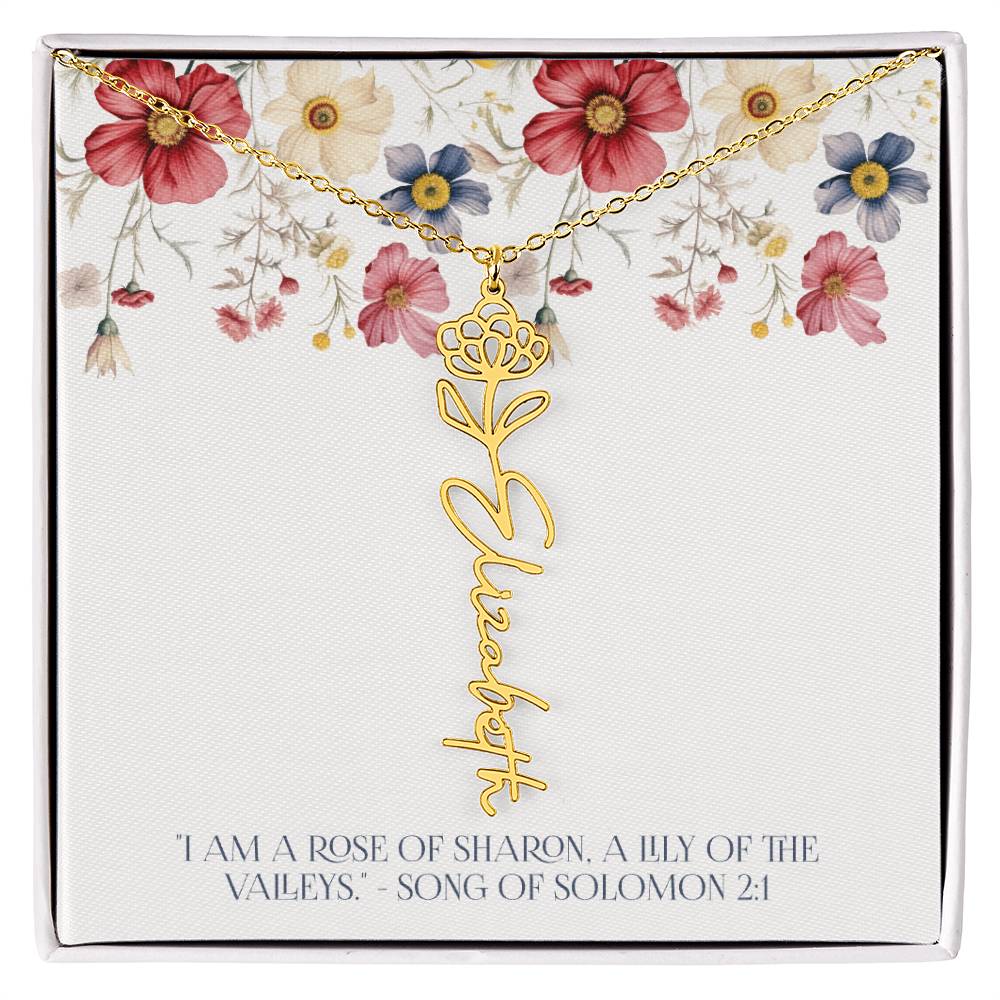 Personalized Vertical Name Necklace with Rose Design – Elegant Custom Jewelry Gift for Women