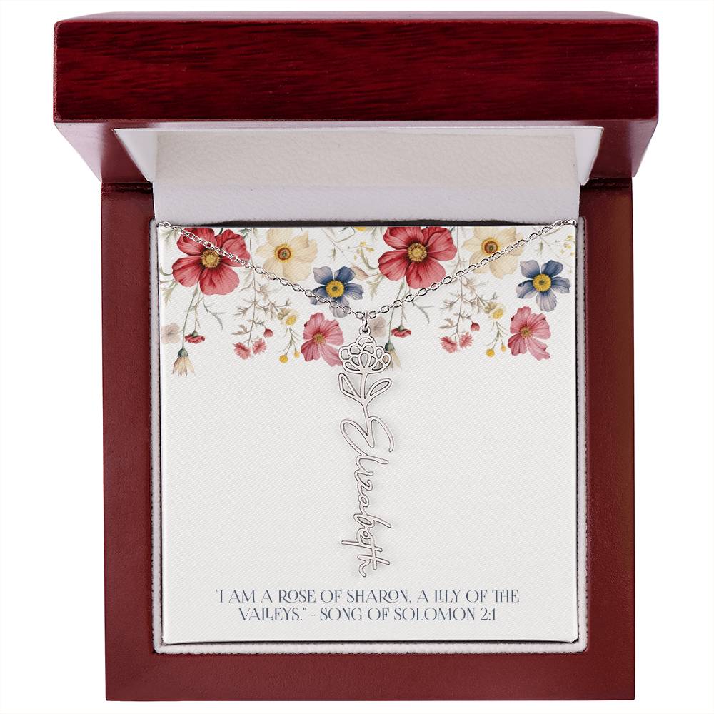 Personalized Vertical Name Necklace with Rose Design – Elegant Custom Jewelry Gift for Women