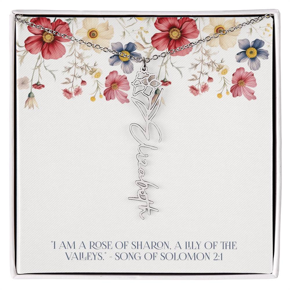 Personalized Vertical Name Necklace with Rose Design – Elegant Custom Jewelry Gift for Women