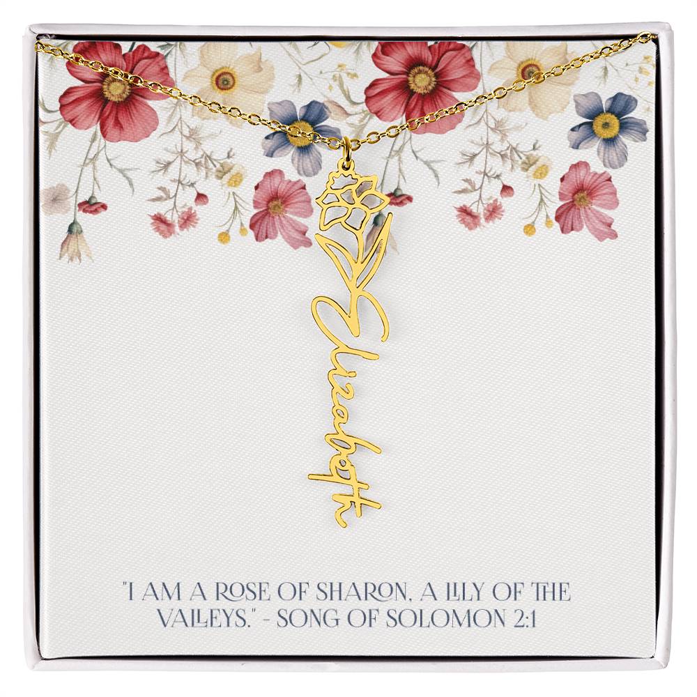 Personalized Vertical Name Necklace with Rose Design – Elegant Custom Jewelry Gift for Women