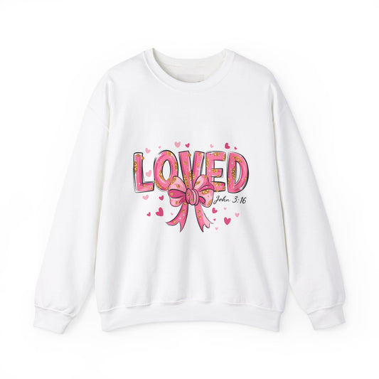 Loved Crewneck Sweatshirt with Bow Design, Cozy Gift for Relaxation, Perfect for Valentine's Day, Christian Apparel, Faith-Inspired Fashion