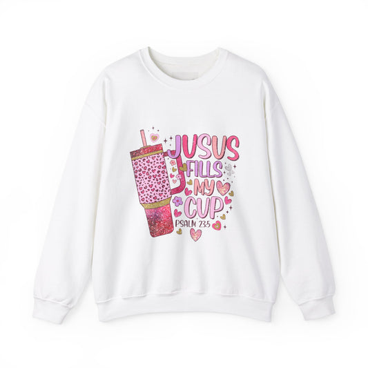 Inspirational Crewneck Sweatshirt - Jesus Fills My Cup, Cozy Faith Apparel, Christian Gift, Spiritual Sweater, Birthday Present, Church