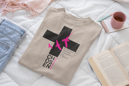 Chozen and Cherished, Crewneck Sweatshirt - Chosen, Christian Apparel, Religious Gift, Cozy Wear, Faith-Based Sweatshirt