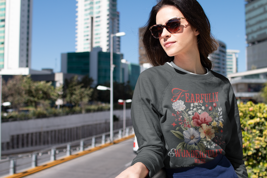 Fearfully & Wonderfully Made Sweatshirt, Inspirational Gift, Floral Design, Christian Apparel, Cozy Sweatshirt for Women