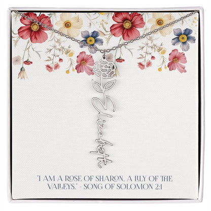 Personalized Vertical Name Necklace with Rose Design – Elegant Custom Jewelry Gift for Women