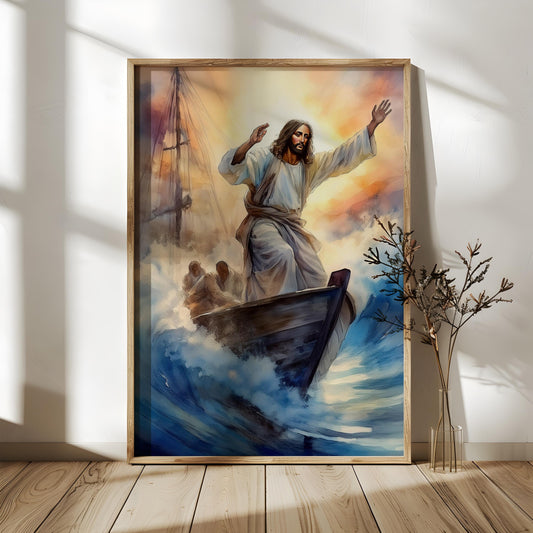 Calming the Storm Christian Wall Art – Jesus’ Miracle of Peace & Divine Authority
